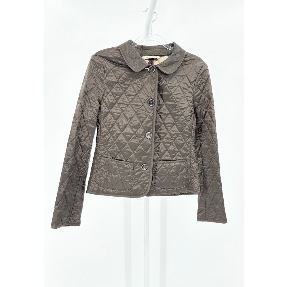 Burberry Brown Diamond Quilted Jacket Nova Check Lining Size Medium Button Coat - Picture 7 of 7